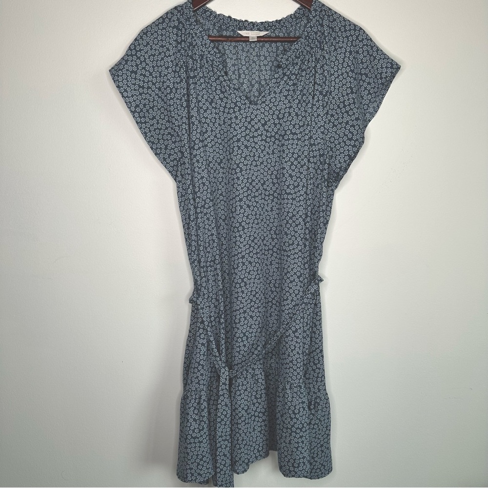 LC Lauren Conrad Blue Floral Cap-Sleeve Tie-Waist Dress